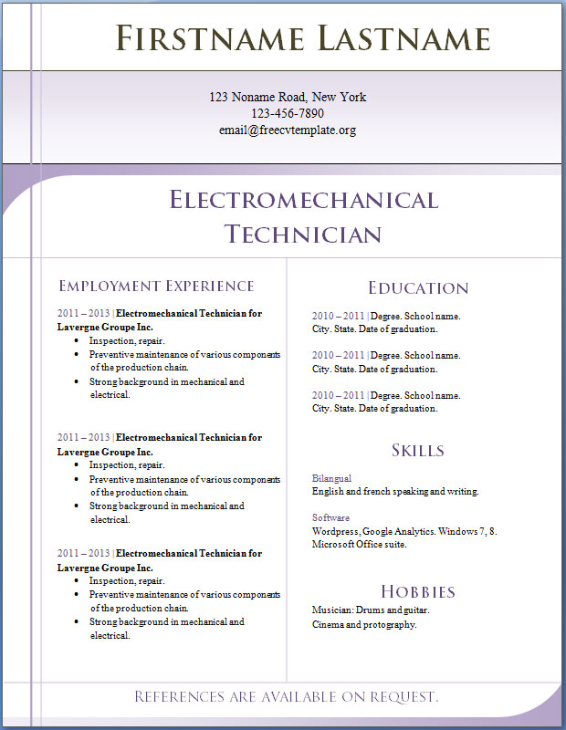 Download Free Cv Template Database