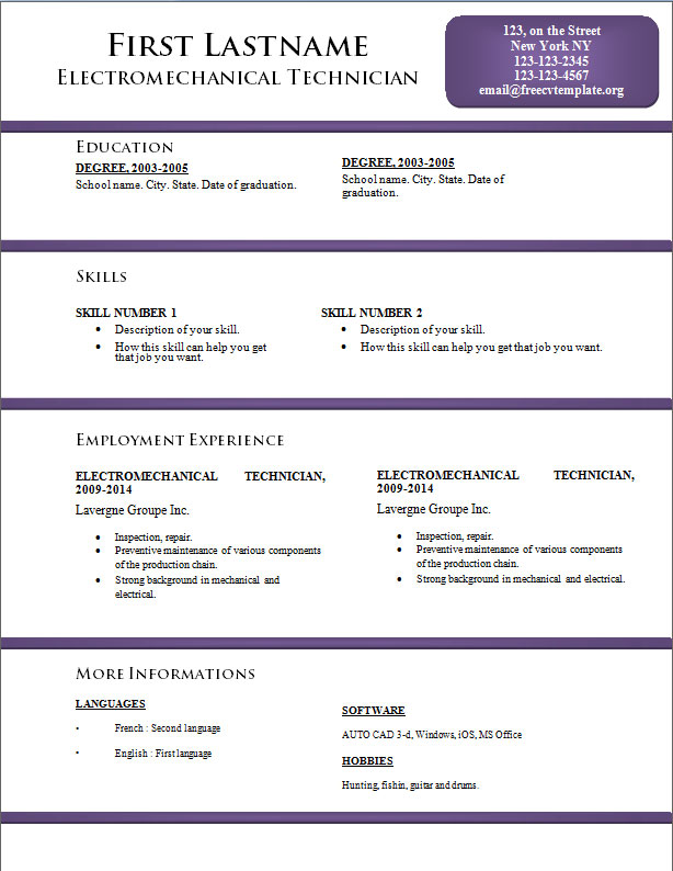 free CV Resume template download word