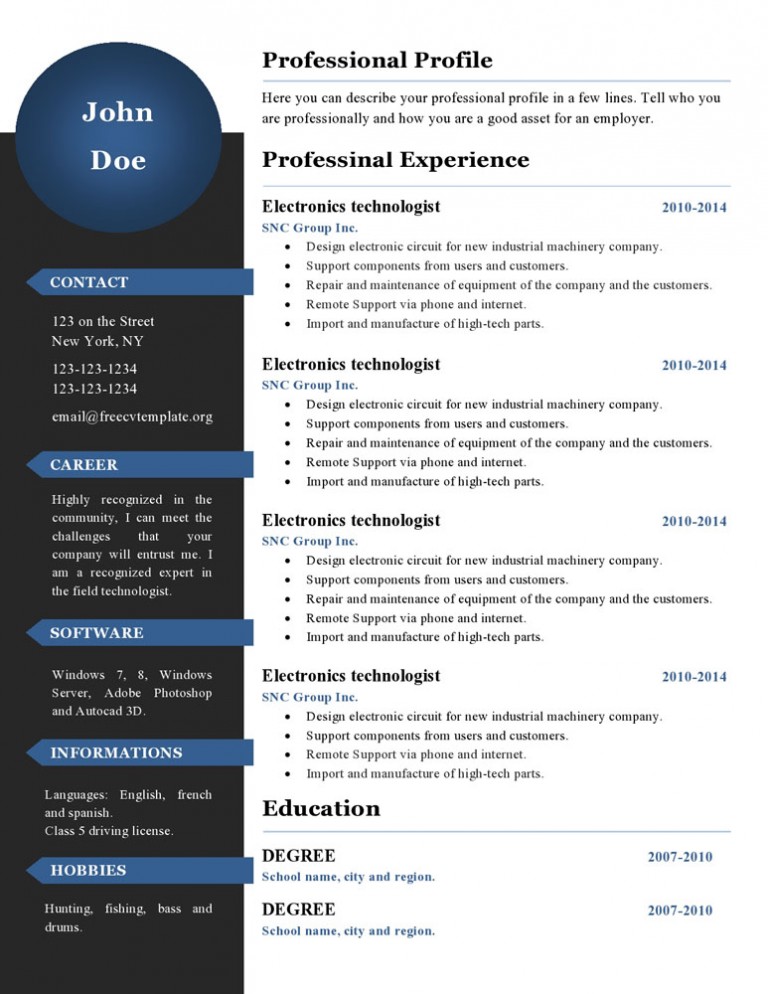 CV resume templates #392 to 398 • Get A Free CV