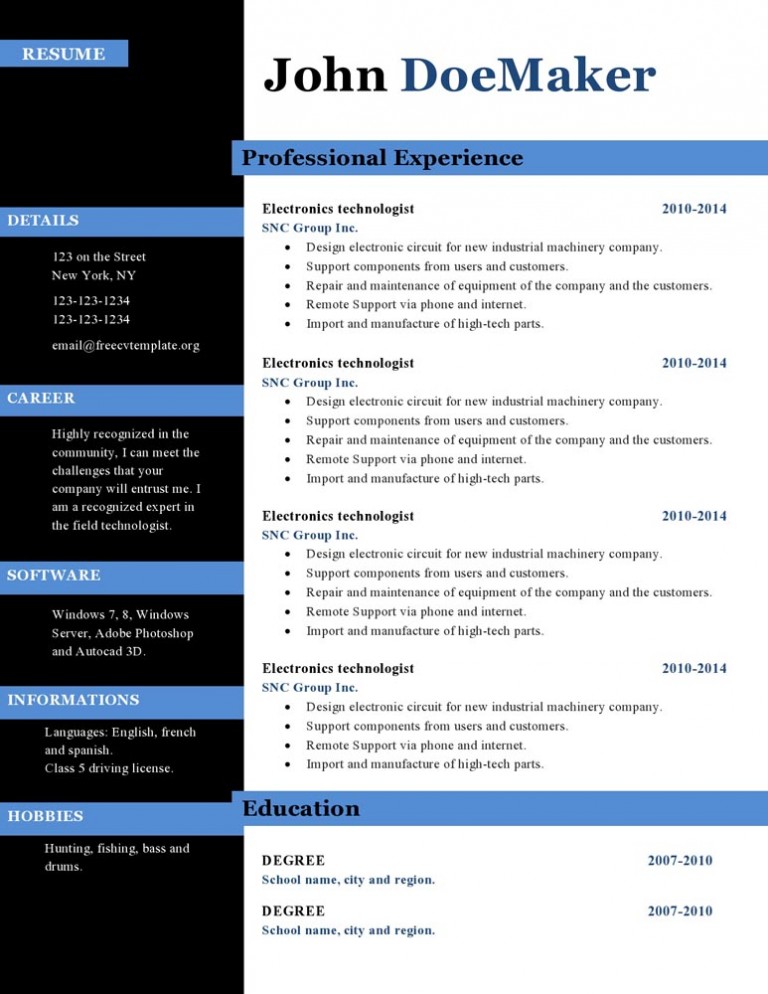 Resume cv templates #434 to 440 • Get A Free CV