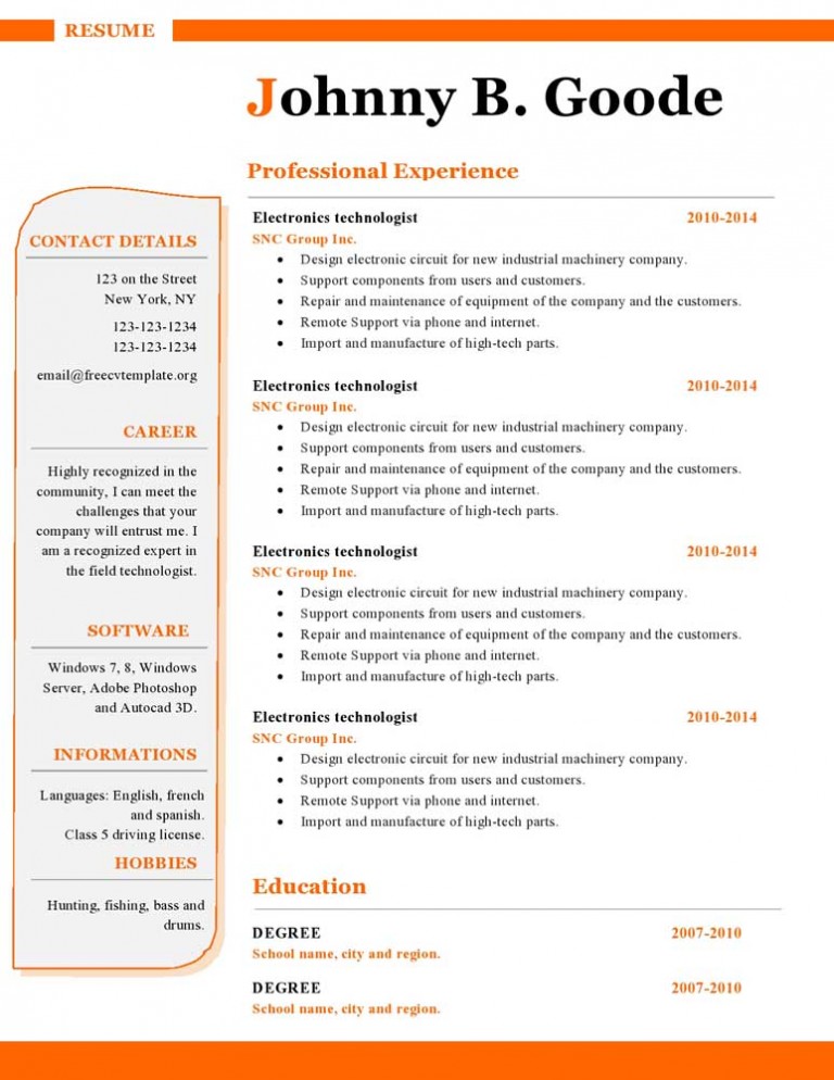 Free Cv Resume Templates #447 To 452 • Get A Free Cv