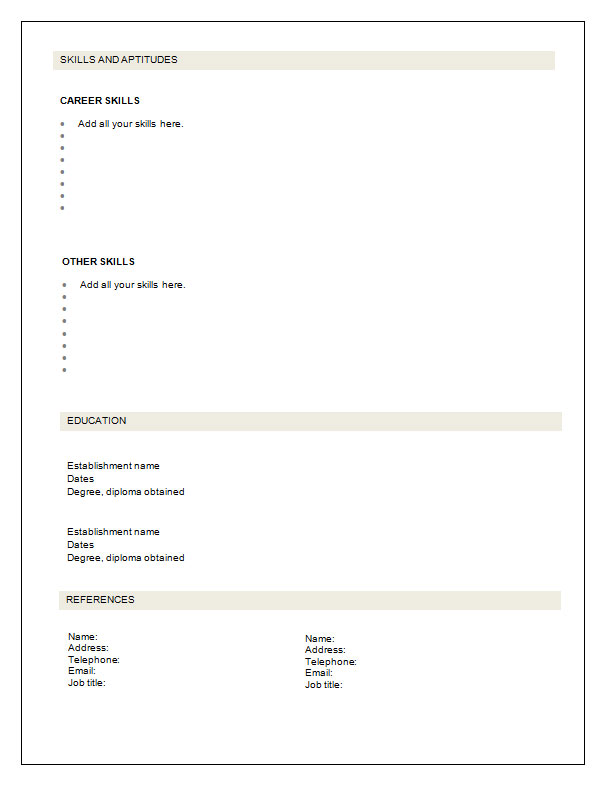 printable resume form