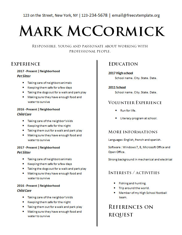 resume template for beginners with no experience