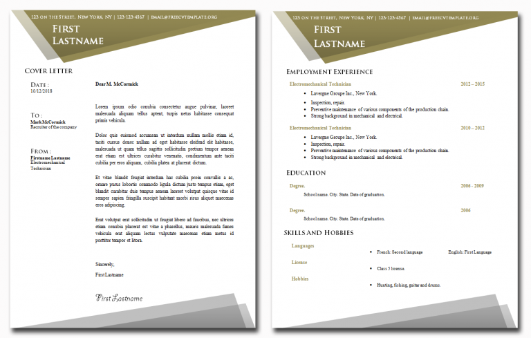 Printable CV & Cover Letter Template UK • Get A Free CV • Templates