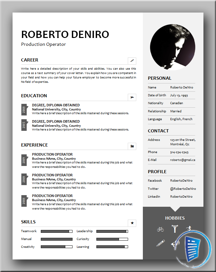 Clear and Precise CV • Get A Free CV • One Page Resume • Template