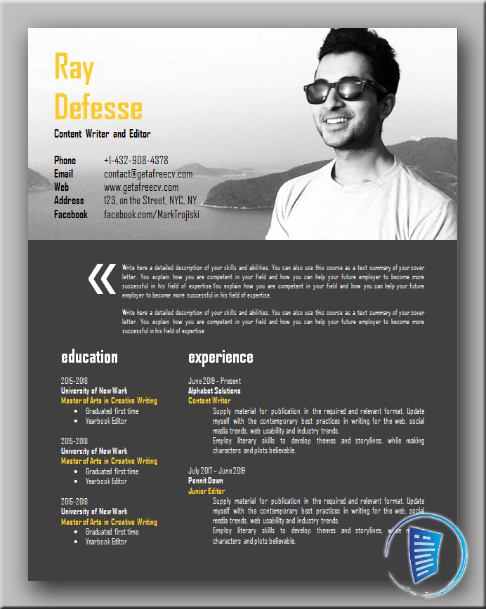 The Content Writer CV Resume Template Get A Free CV