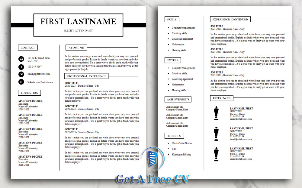Single Page Two Pages Version And Matching Cover Letter Cv Resume Templates Get A Free Cv